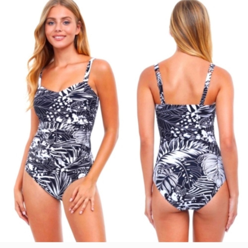 Gottex black and white tropical one piece swimsuit